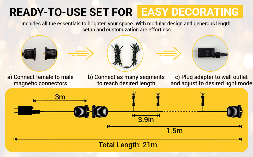 LED lights - 60ft - Magnetically connected